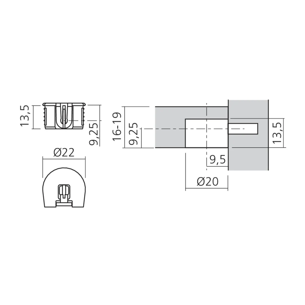 Boîtier WEDGEFIX Ø20 mm pour tourillon à visser