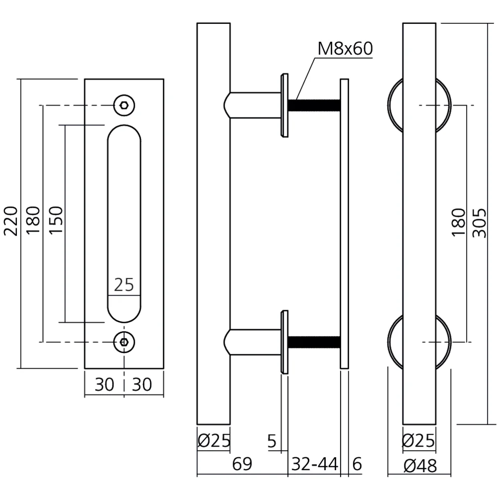 Set de poignées pour coulissant DUO