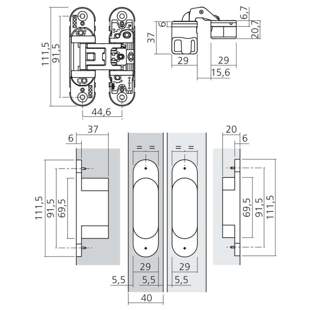 Charnière invisible 70 kg