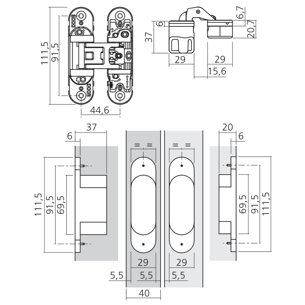 Charnière invisible 70 kg