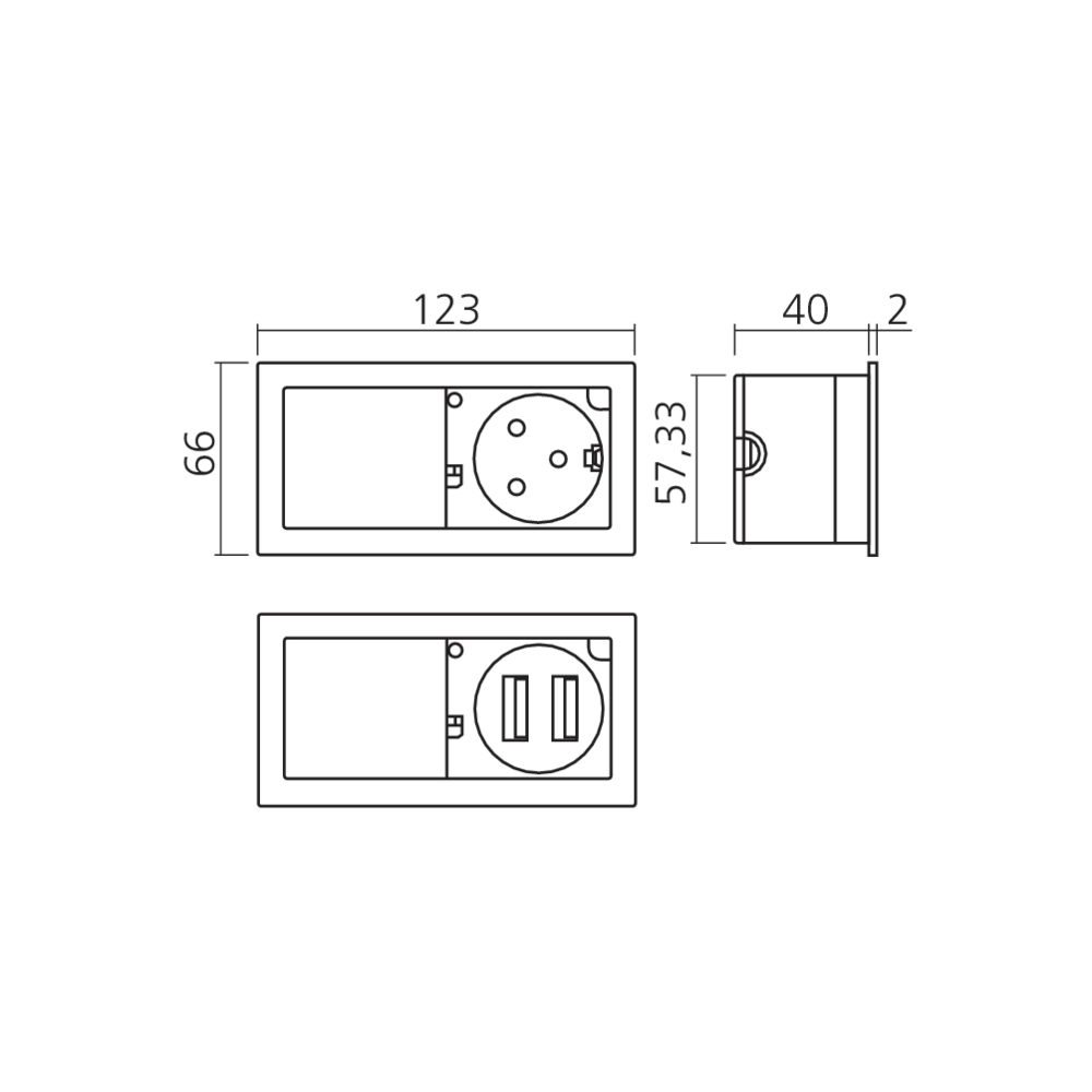 Bloc prises encastrable rectangle IP54