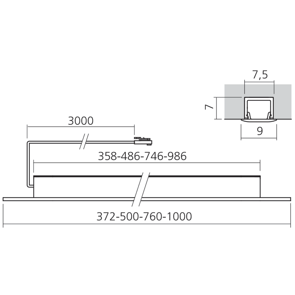 Réglette LED 12 V blanc ajustable à encastrer KENDO BLACK
