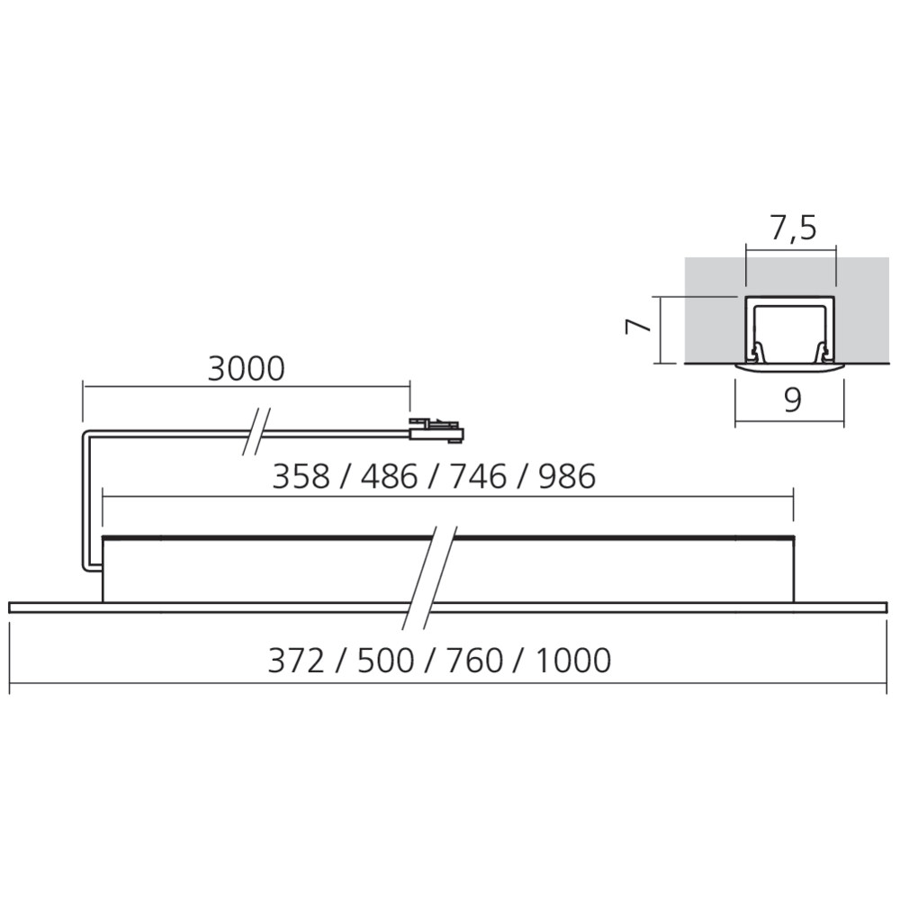 Réglette LED 12 V blanc ajustable à encastrer KENDO BLACK