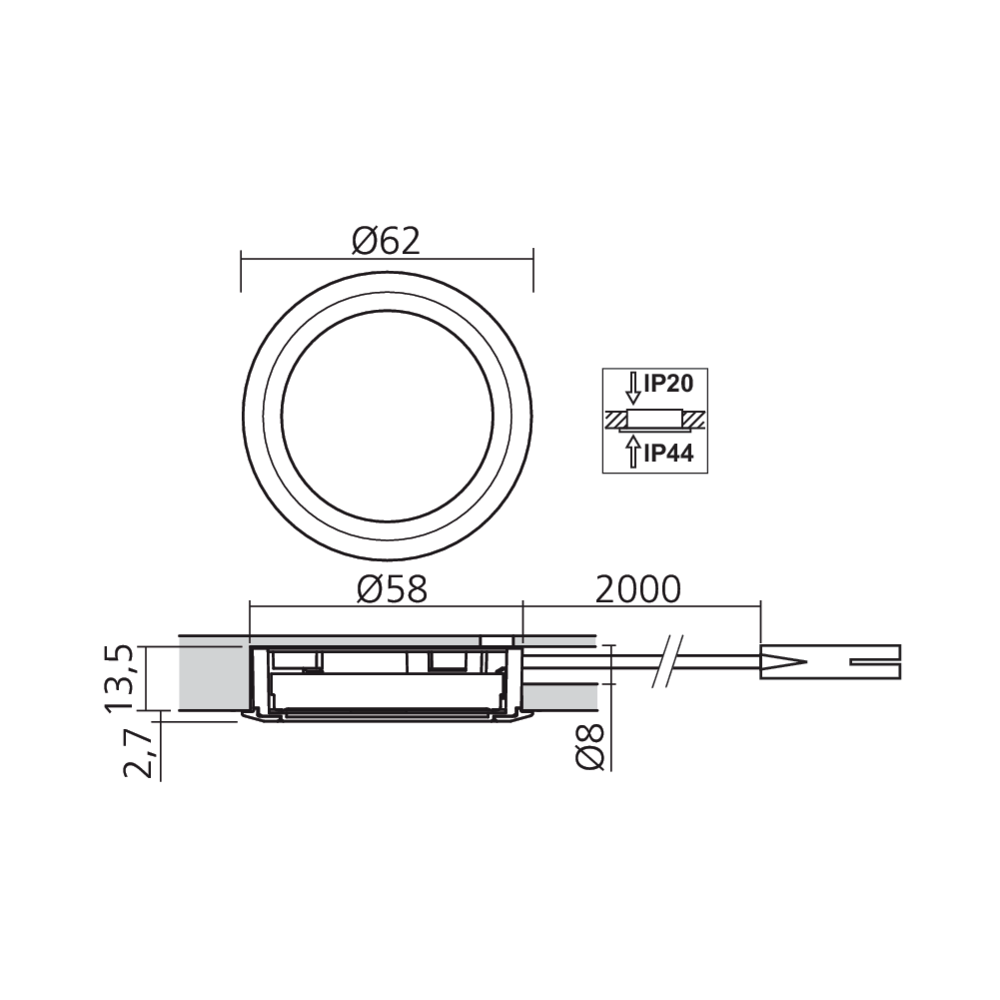 Spot LED 230 V Ø58 mm