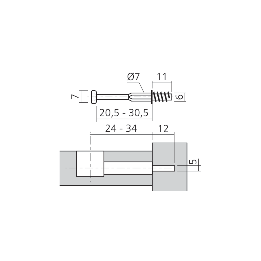 Tourillon allégé MINI15 filet bois