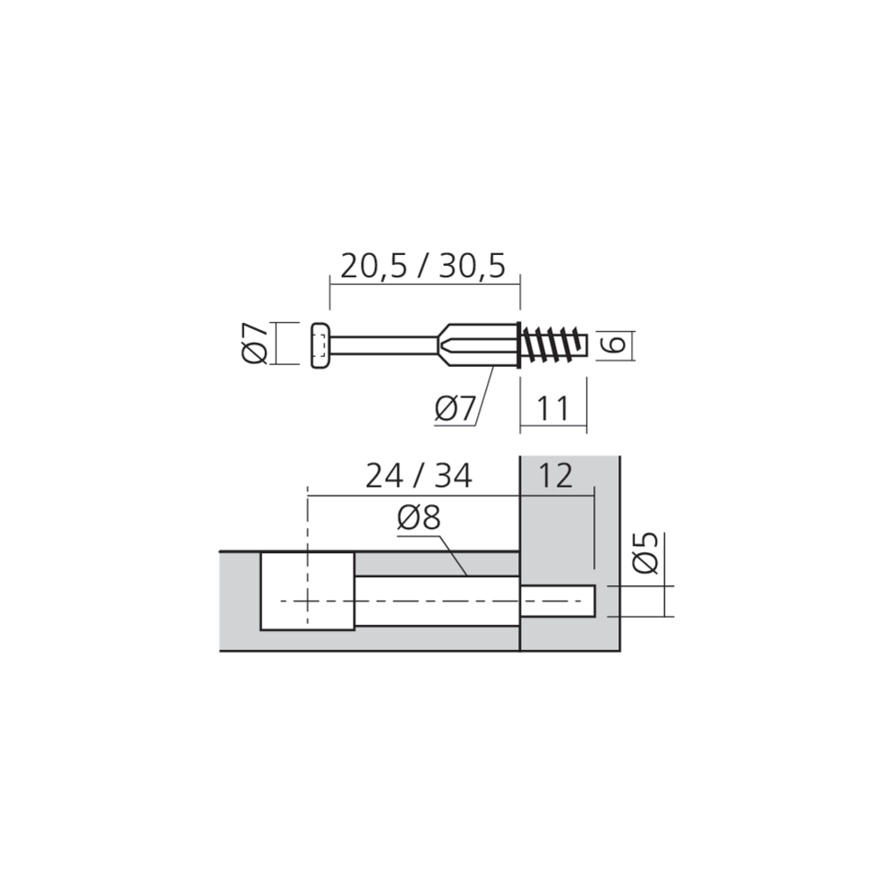 Tourillon allégé MINI15 filet bois