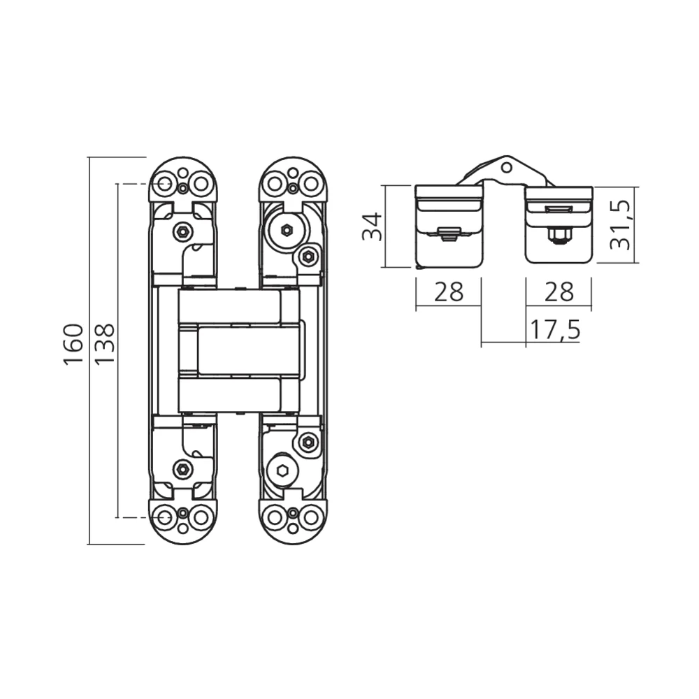 Charnière invisible acier 100 kg