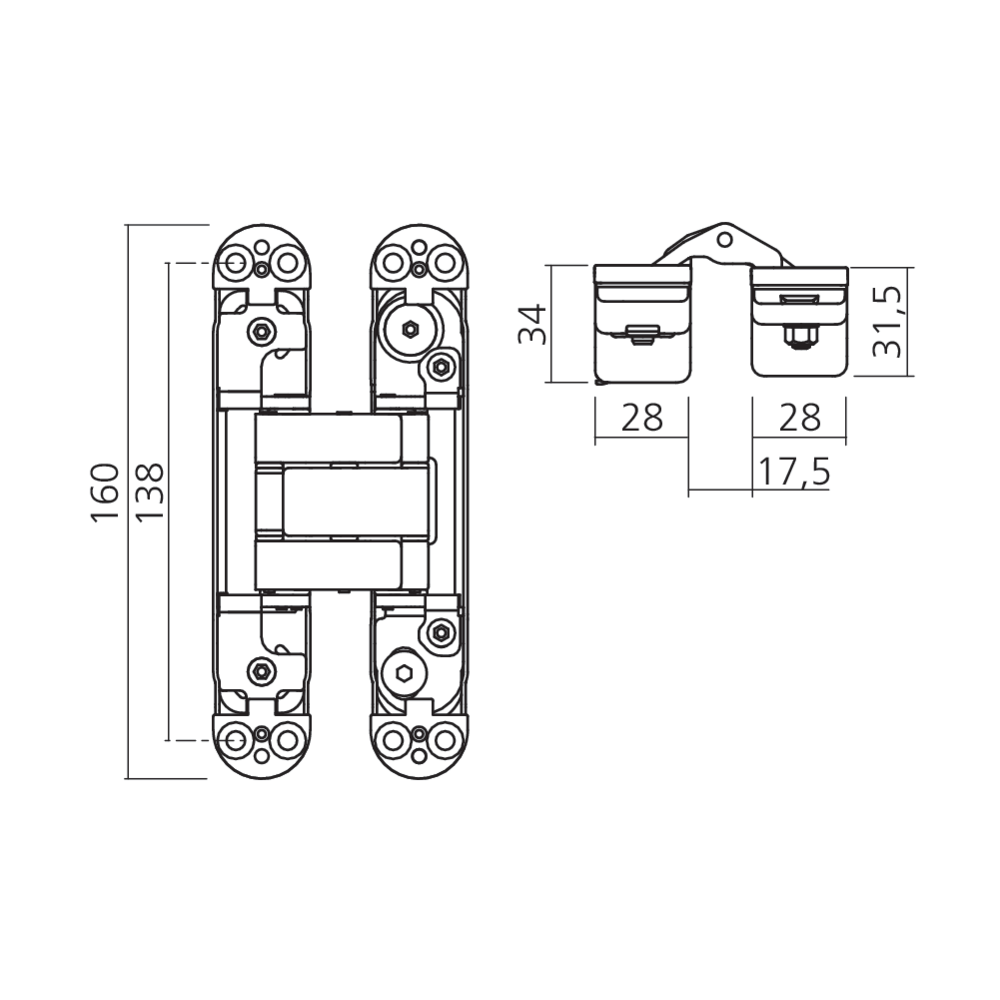 Charnière invisible acier 80/100 kg