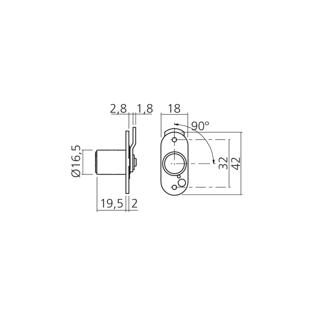 Serrure batteuse cylindre 16,5