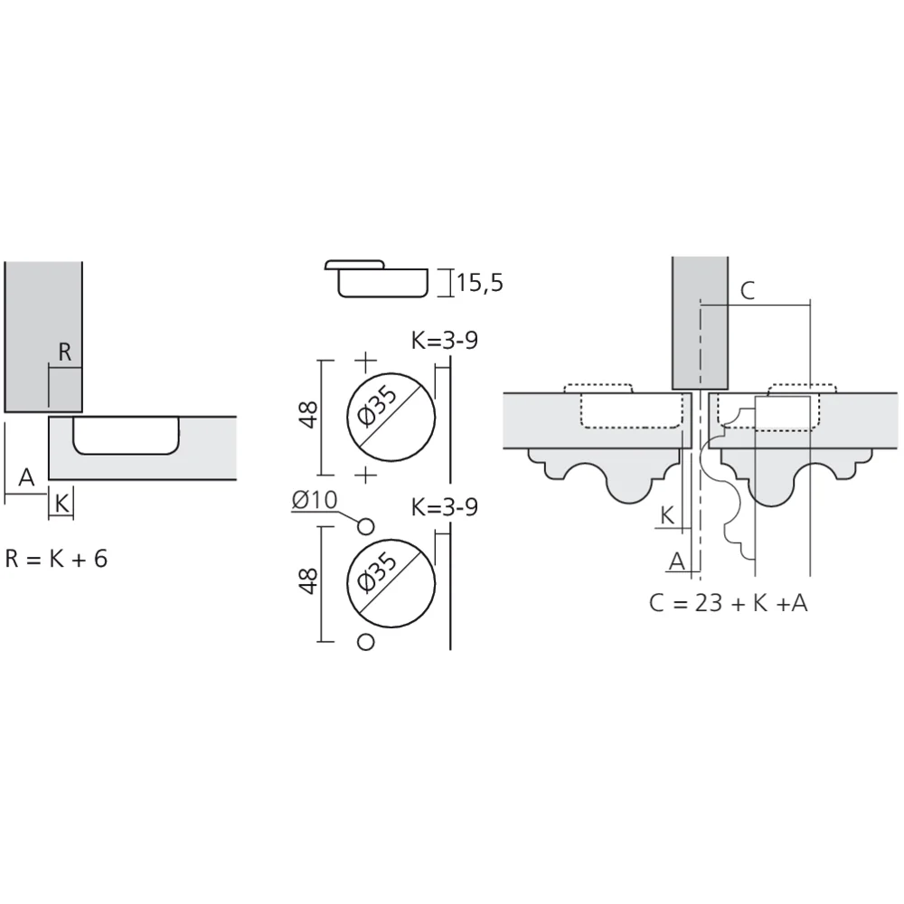 Charnière pour porte épaisse en semi-applique amortie Silentia+