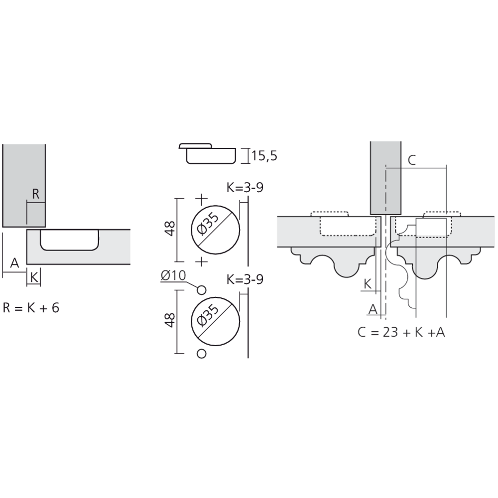 Charnière pour porte épaisse en semi-applique amortie Silentia+