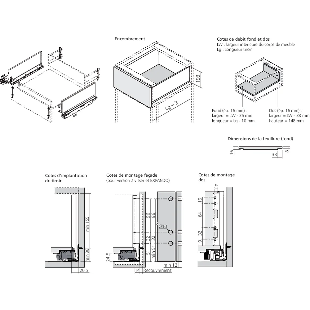 LÉGRABOX TIP-ON  inox hauteur C