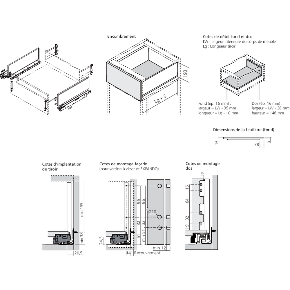 LÉGRABOX TIP-ON  inox hauteur C