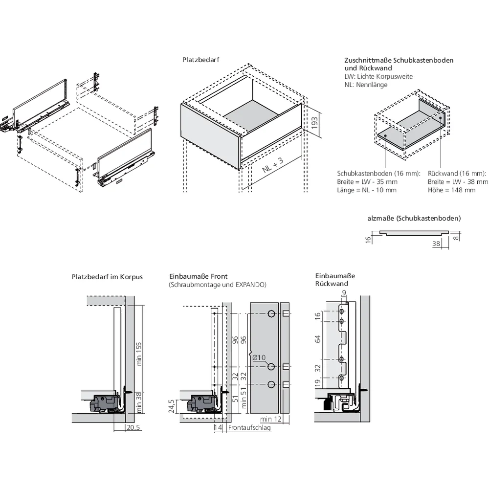 LÉGRABOX TIP-ON  inox hauteur C