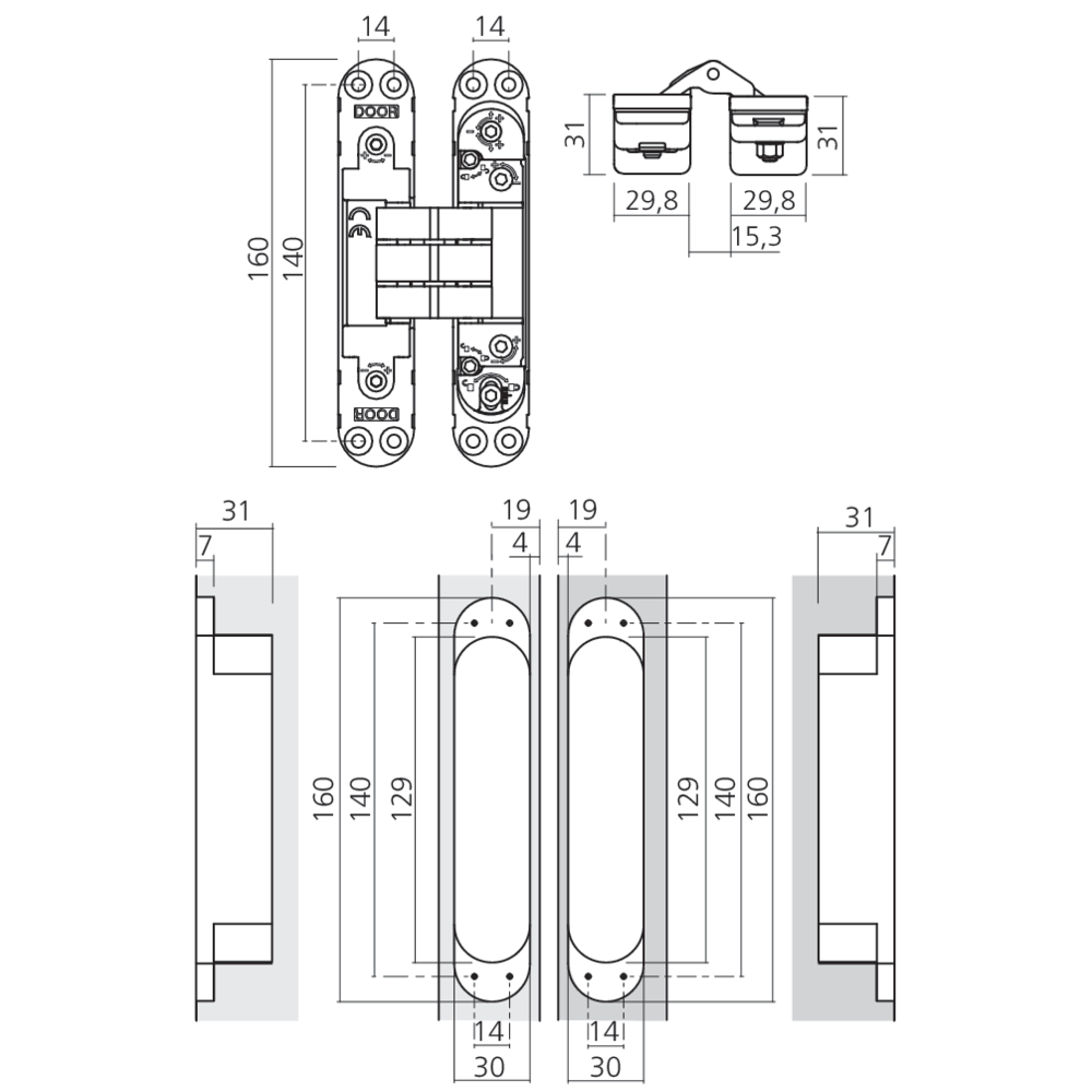 Charnière invisible 80/100 kg