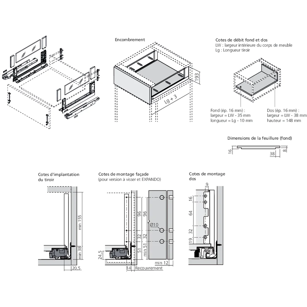LÉGRABOX free TIP-ON inox hauteur C