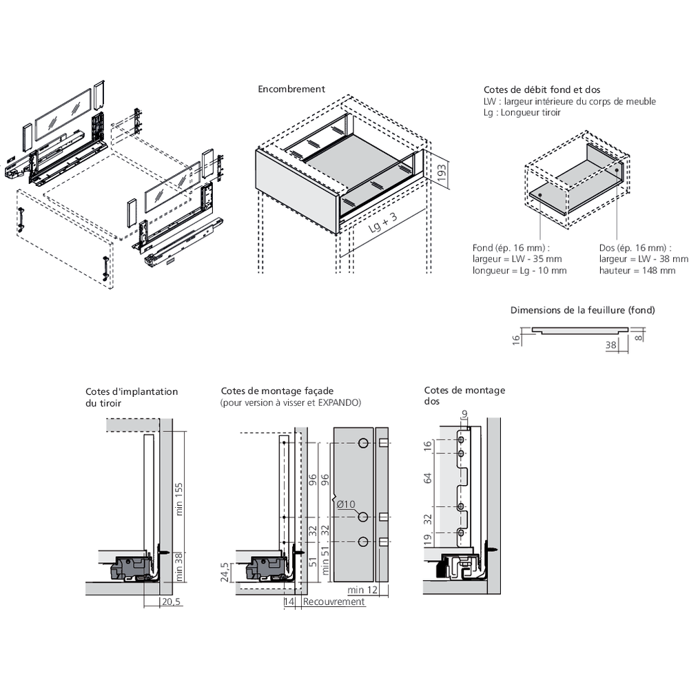 LÉGRABOX free TIP-ON inox hauteur C