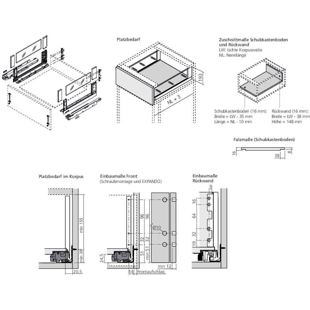 LÉGRABOX free TIP-ON inox hauteur C
