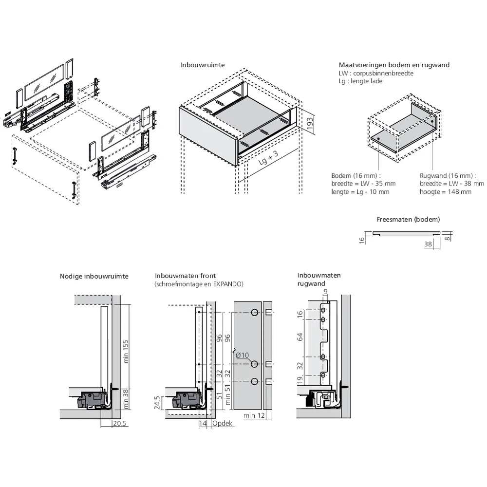 LÉGRABOX free TIP-ON inox hauteur C
