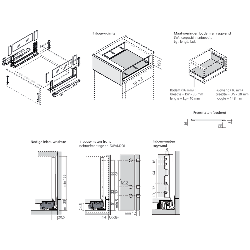 LÉGRABOX free TIP-ON inox hauteur C