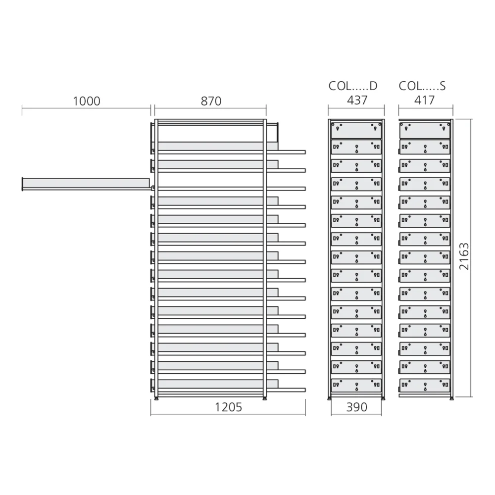 Colonne 13 tiroirs simples 1 double en 1000 mm