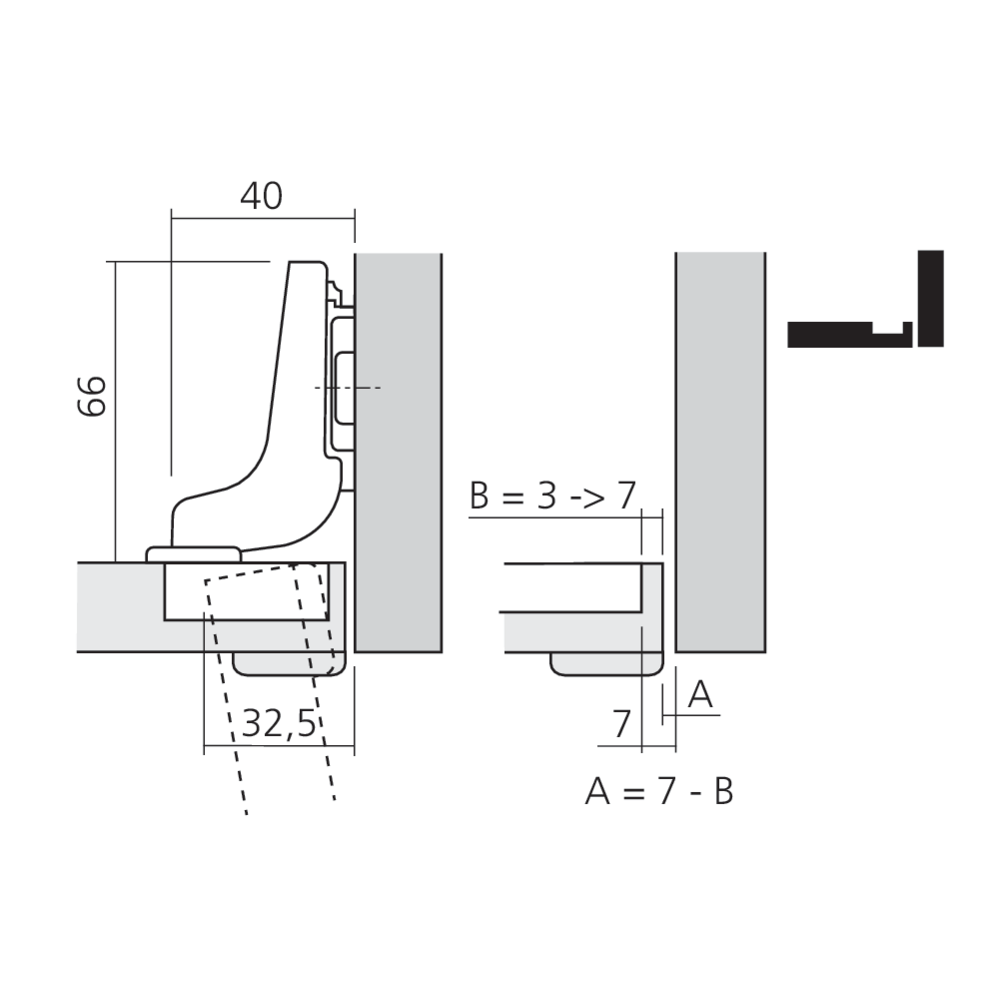 Charnière CLIP top 95° pour porte épaisse encloisonnée