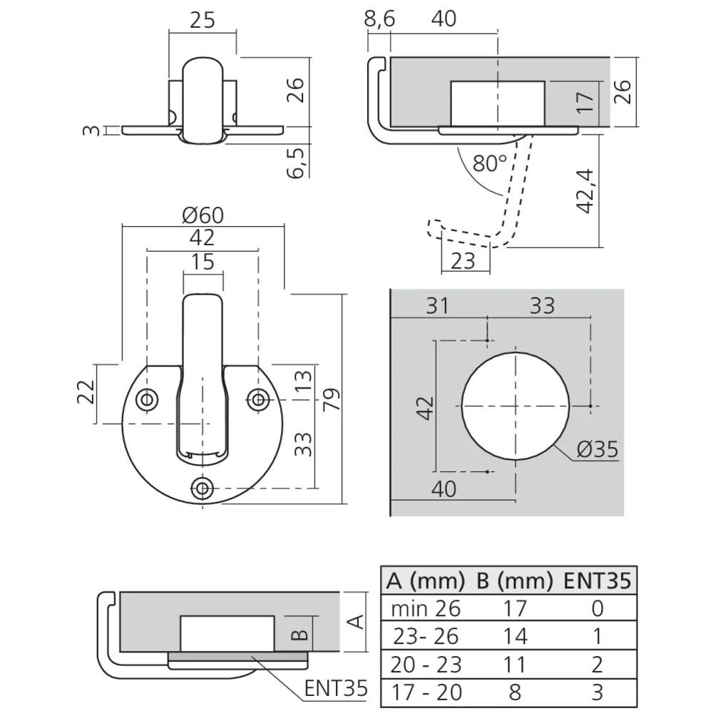 Crochet repliable amorti