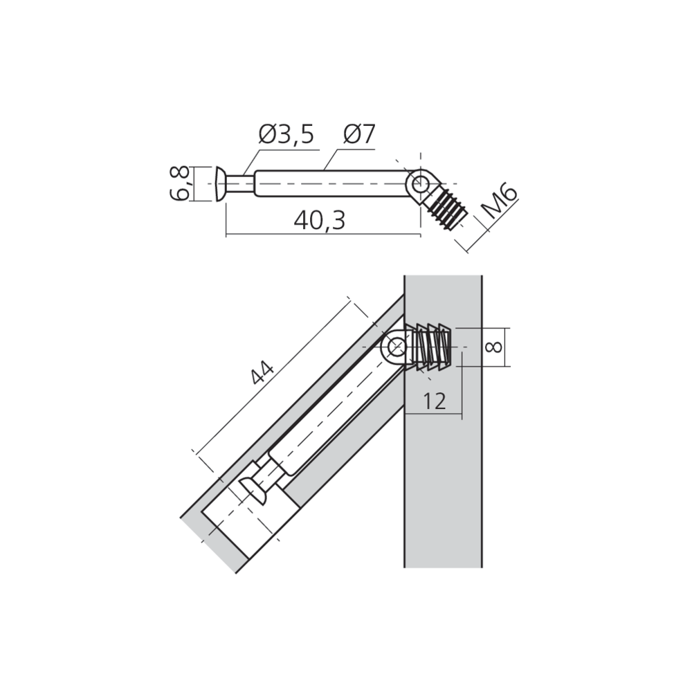 Tourillon articulé MINI15 filet M6
