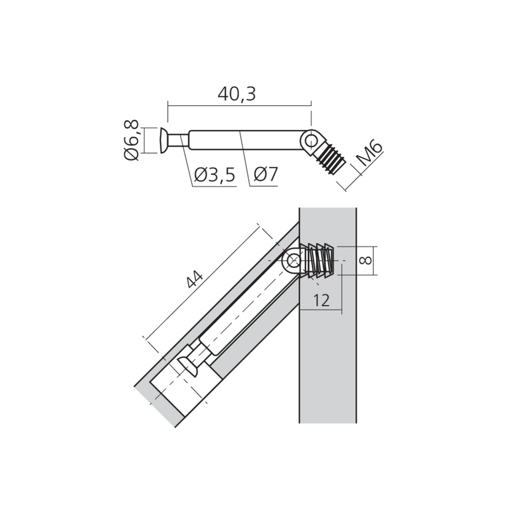 Tourillon articulé MINI15 filet M6