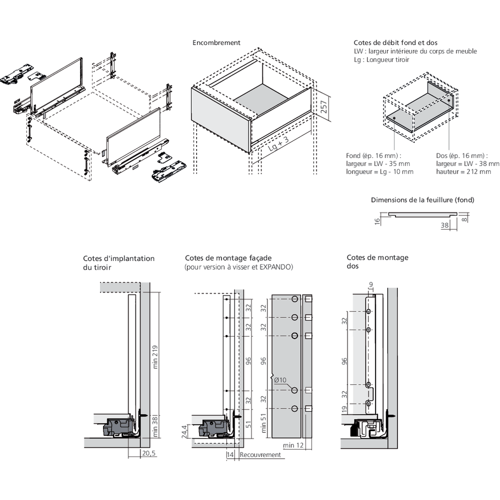 LÉGRABOX BLUMOTION / TIP-ON BLUMOTION blanc soie mat hauteur F