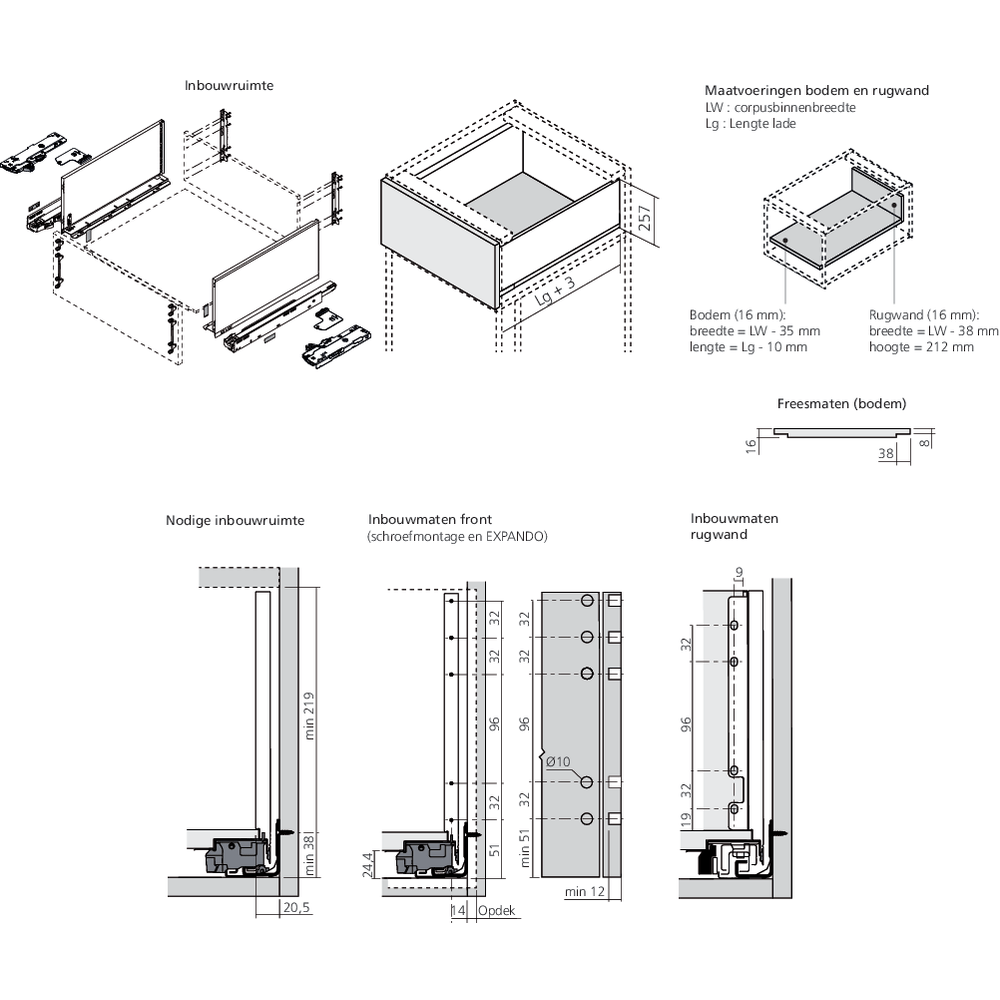 LÉGRABOX BLUMOTION / TIP-ON BLUMOTION blanc soie mat hauteur F