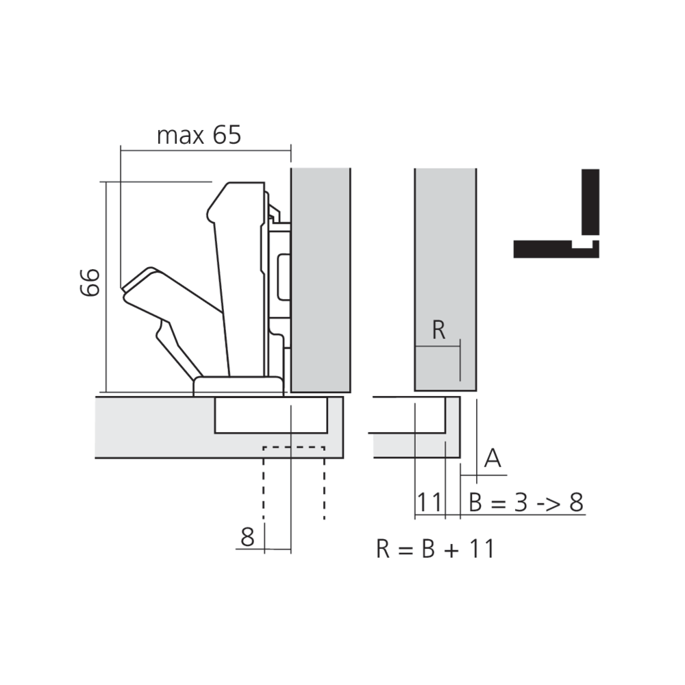 Charnière CLIP top à 170° pour porte en applique