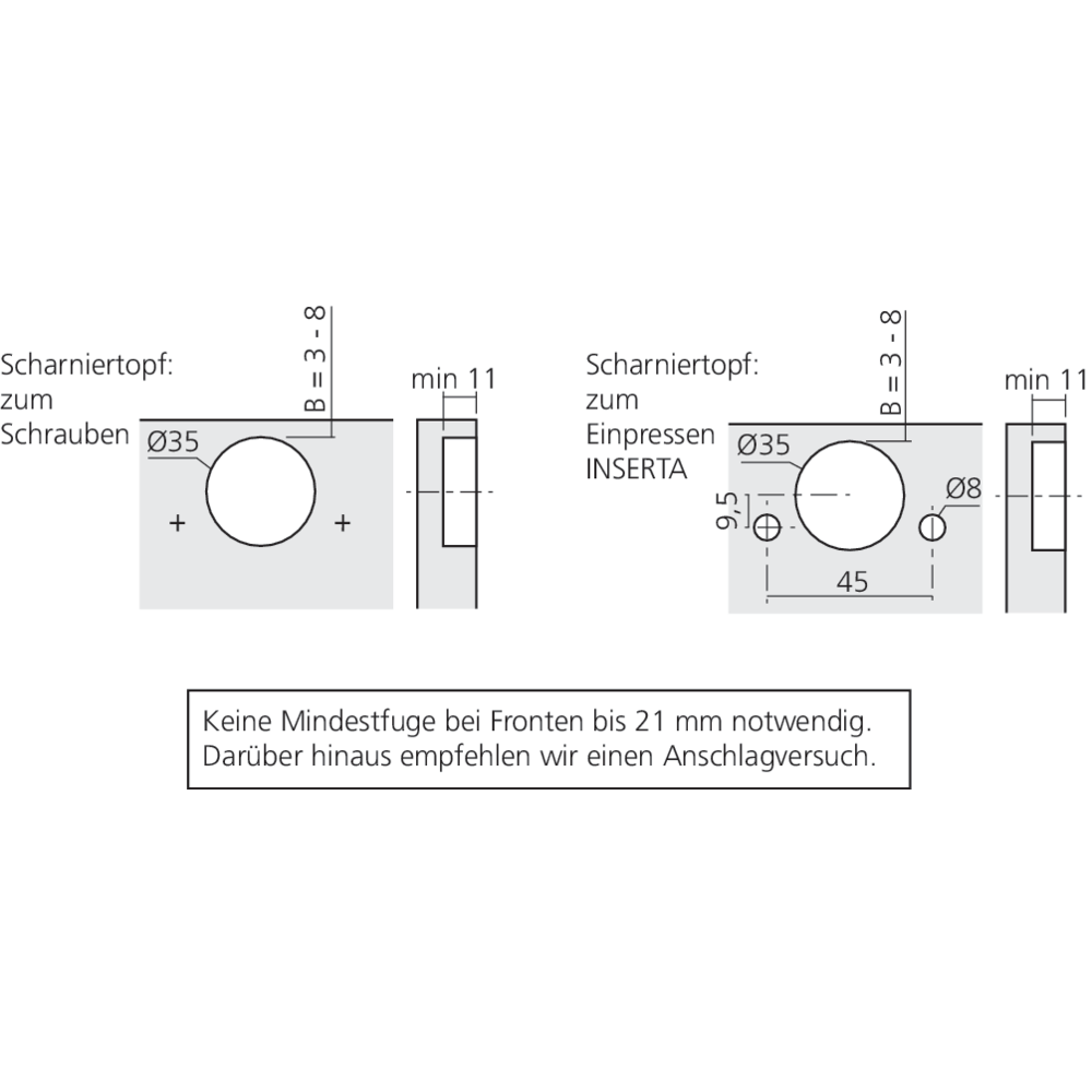 Charnière CLIP top à 170° pour porte en applique