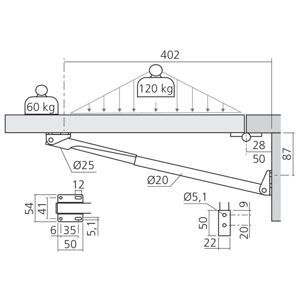 Support tablette rabattable forte charge