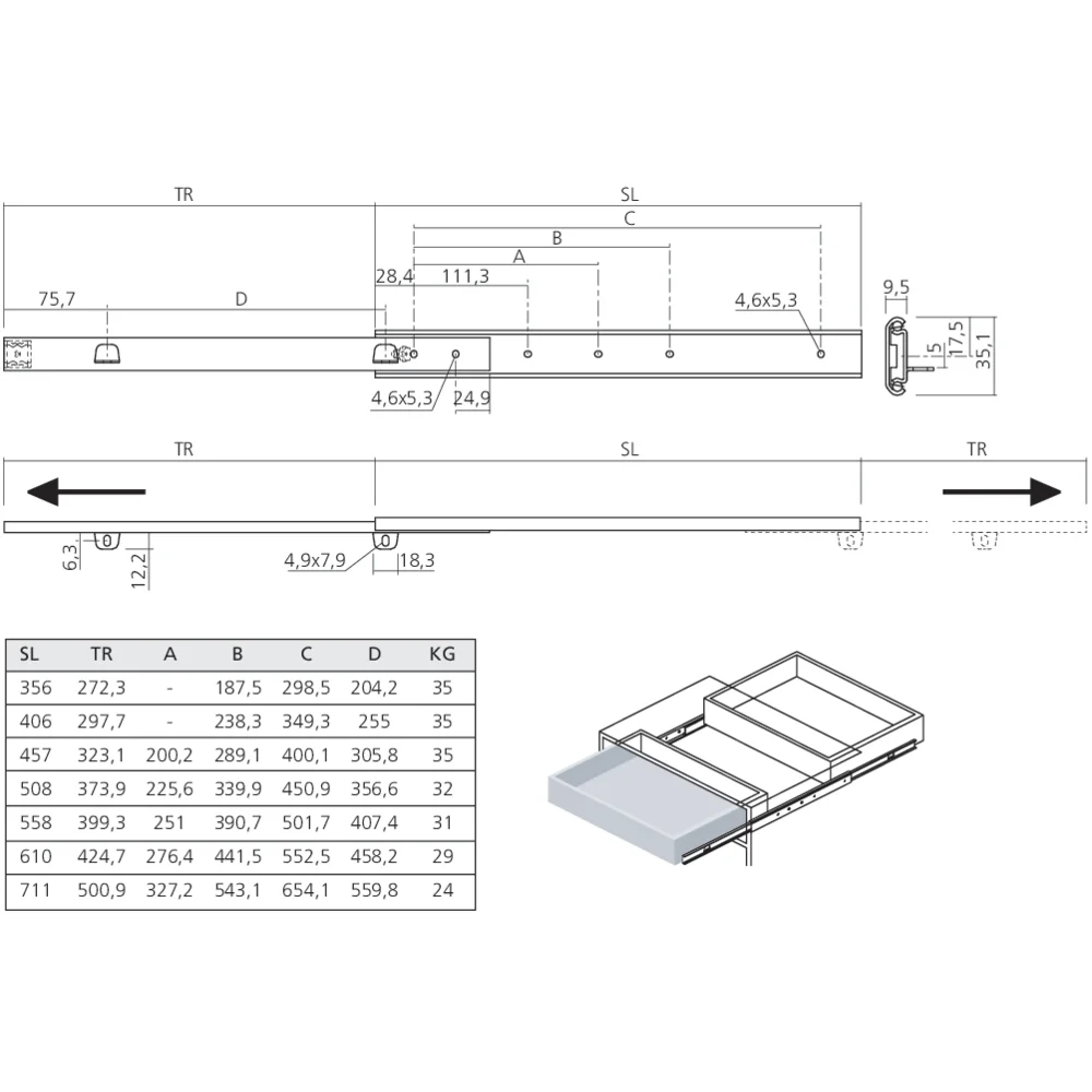 Coulisses double course 35 kg