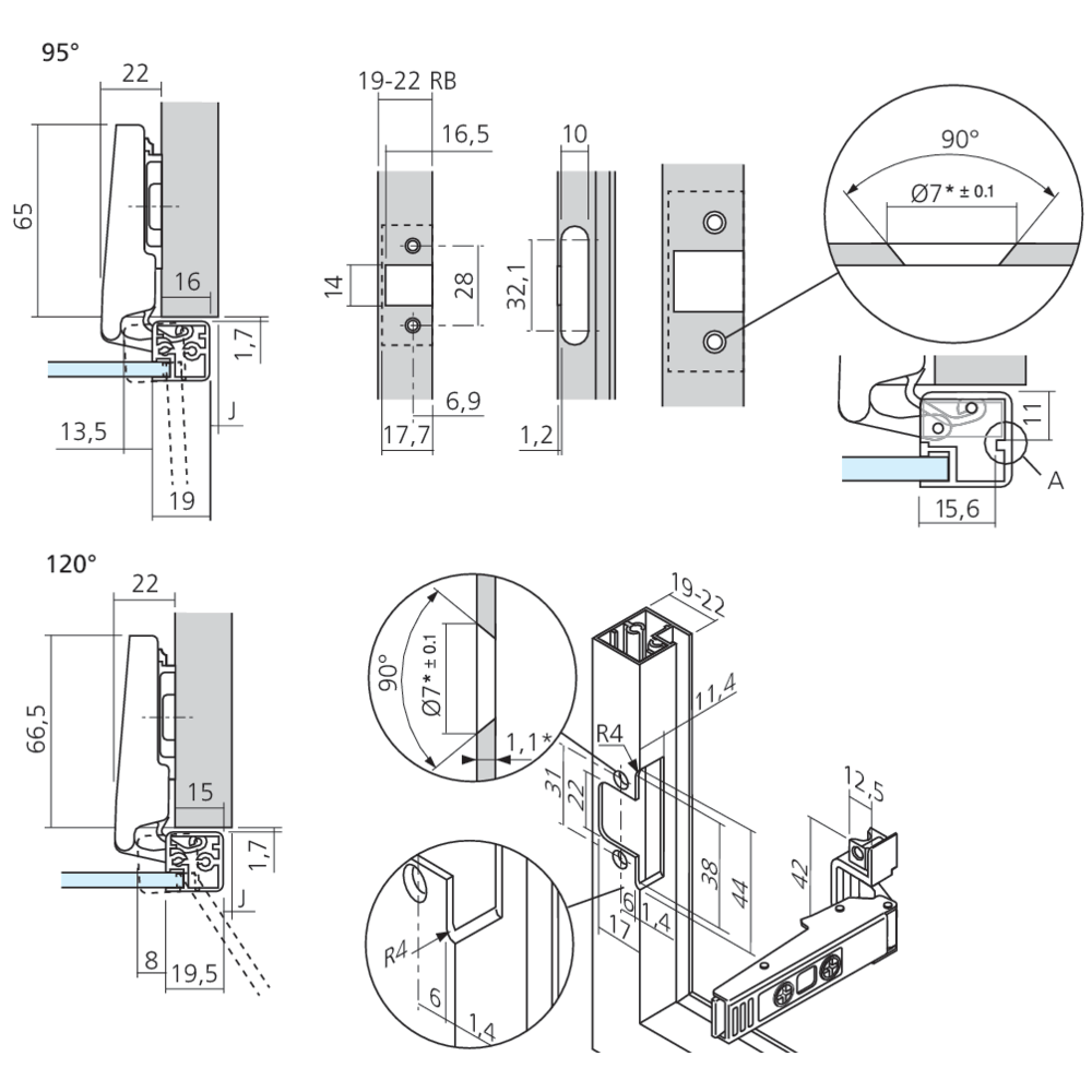 Charnière CLIP top pour porte à cadre aluminium en applique