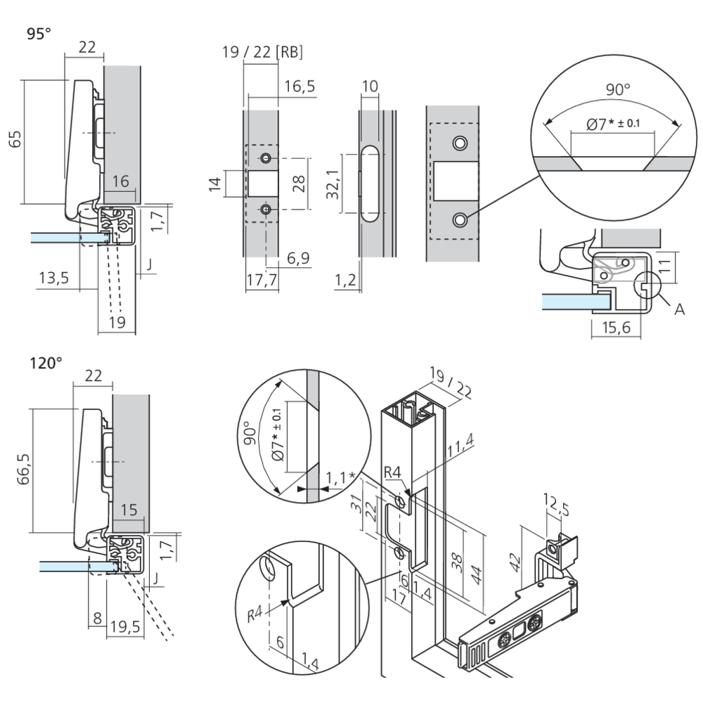 Charnière CLIP top pour porte à cadre aluminium en applique