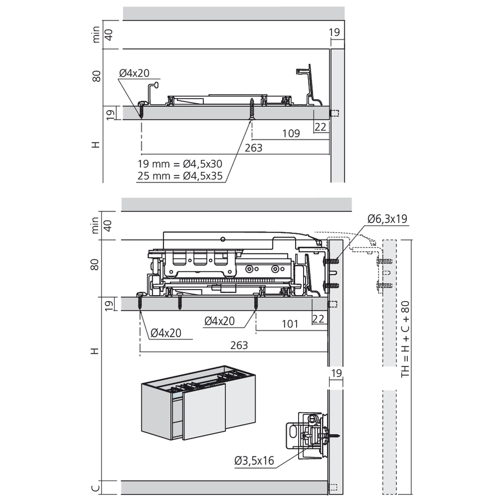 Garniture Frontino 20 haut avec bras de guidage