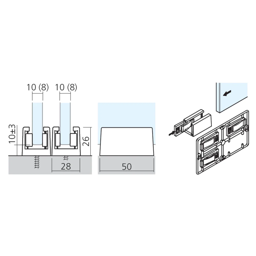 Guide bas porte verre
