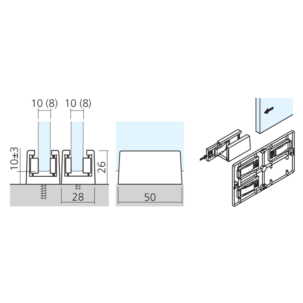 Guide bas porte verre
