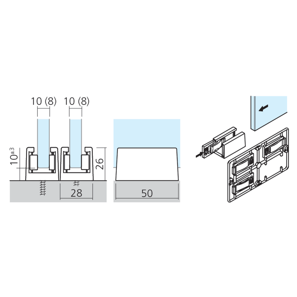 Guide bas porte verre