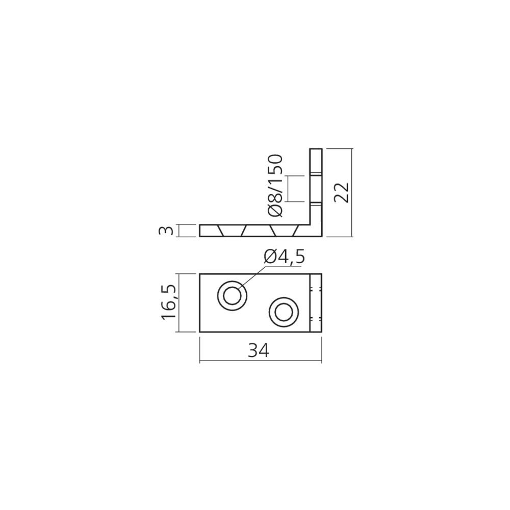 Equerre trou taraudé Ø8 pas de 150