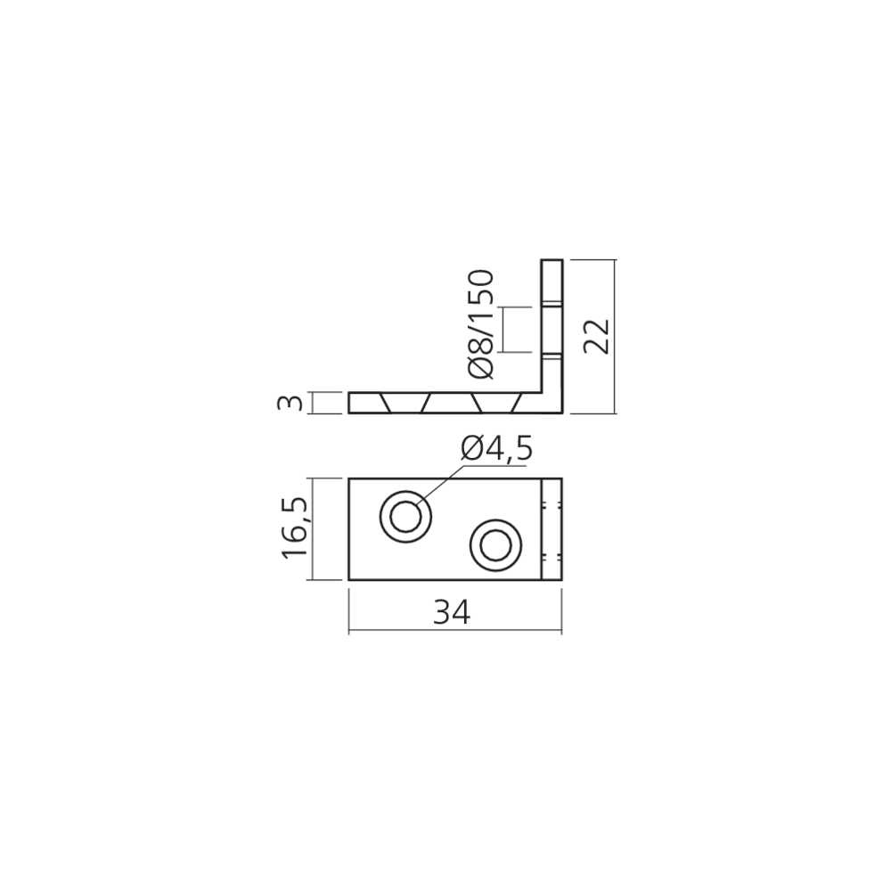 Equerre trou taraudé Ø8 pas de 150
