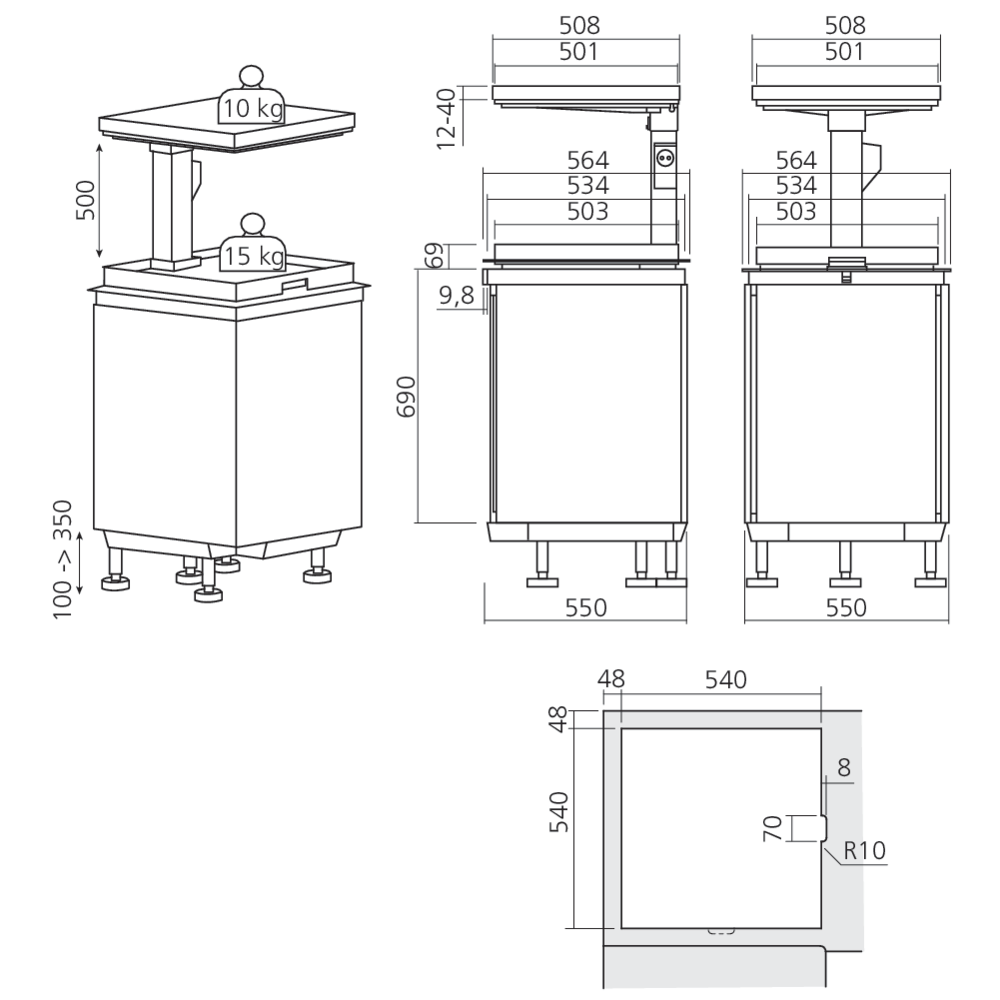 Ensemble d'angle motorisé QANTO PULL-OUT affleurant