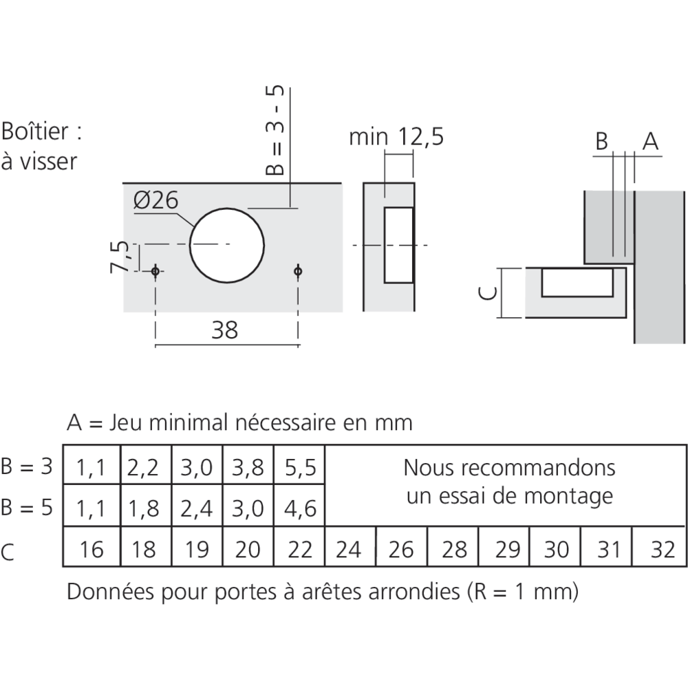 Mini-charnière CLIP top pour porte en semi-applique