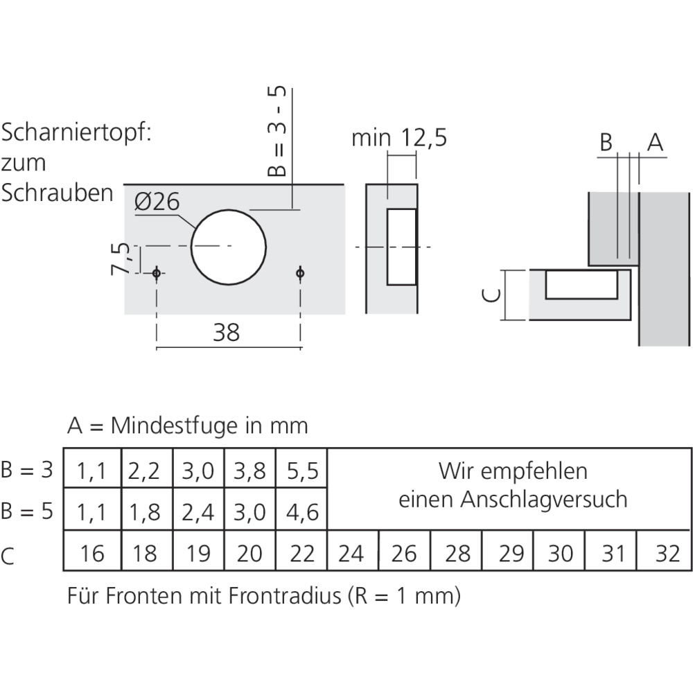 Mini-charnière CLIP top pour porte en semi-applique