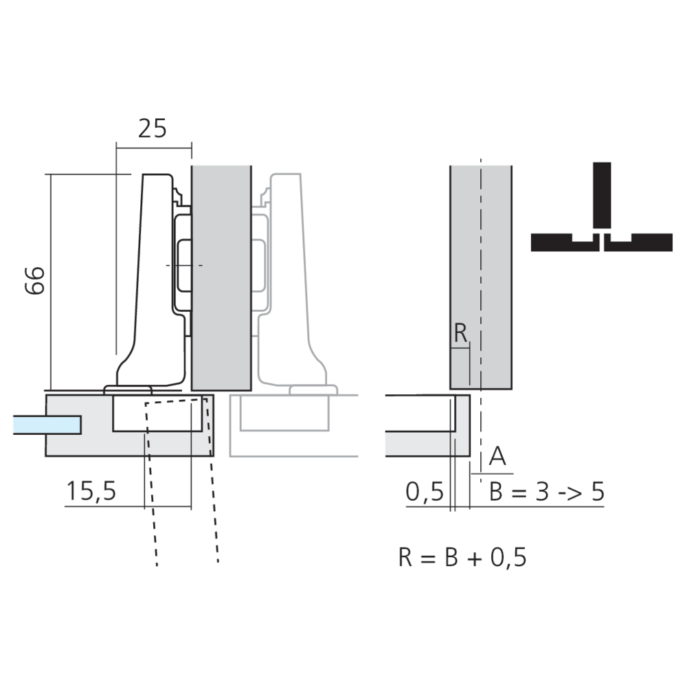 Mini-charnière CLIP top pour porte en semi-applique
