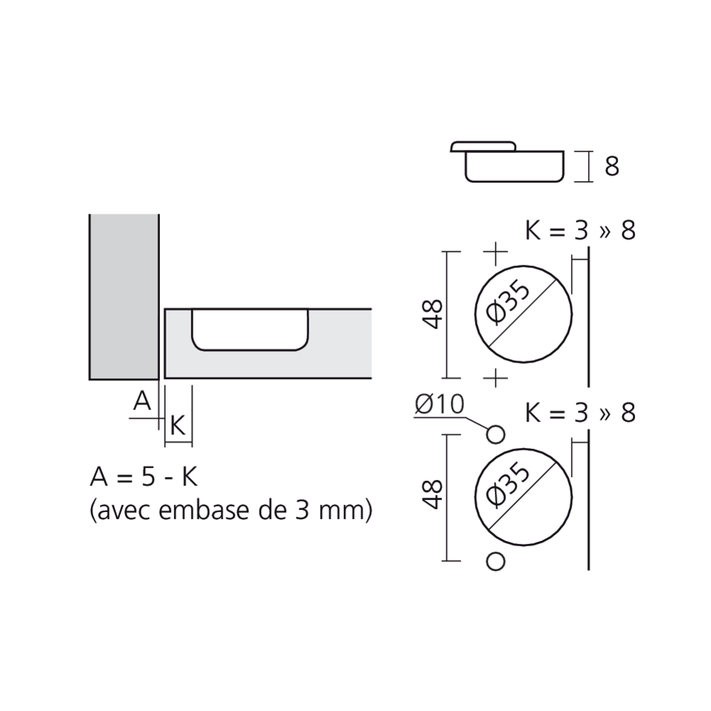 Charnière 155° en applique