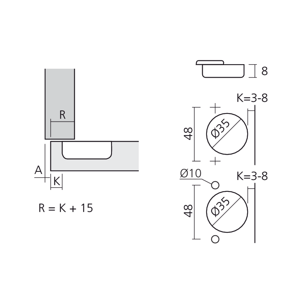 Charnière 155° en applique