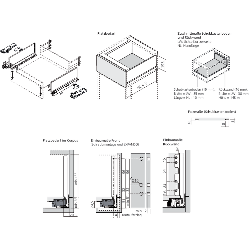 LÉGRABOX BLUMOTION / TIP-ON BLUMOTION noir carbone mat hauteur C